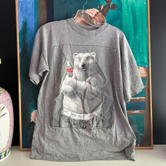 Vintage Gray Coca-Cola Coke Polar Bear Shirt Graphic Large 1995 L - Picture 1 of 13